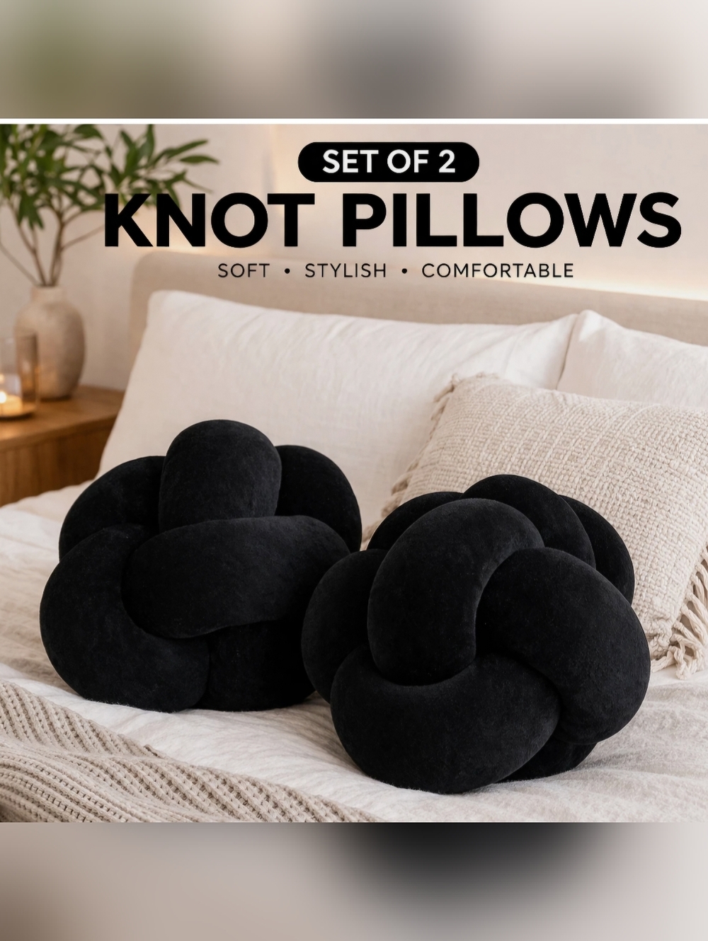 NWT Set Of 2 Black Knot Pillows- Room Essentials- 10"